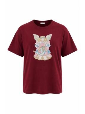 Vintage Jerzees Burgundy Angel Graphic T-Shirt, Large